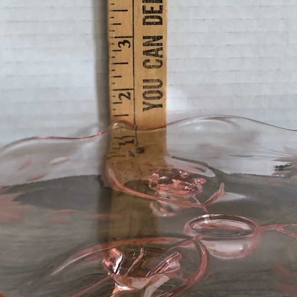 Vtg Pink Glass Footed Serving Tray - Picture 9 of 13
